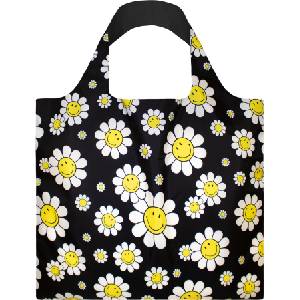LOQI Artist Smiley Flowers чанта, черна, рециклирана (SM.FB)