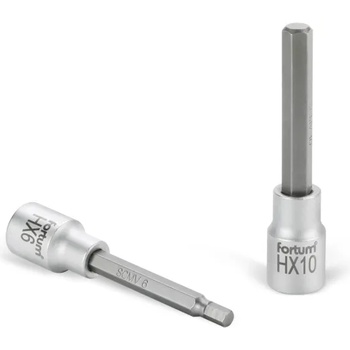 Fortum накрайник, имбус, 1/2", дълъг, 61CrV5/S2, матов хром; 8mm (HX8), 100mm FORTUM