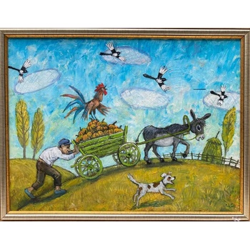 Image 1 of Наивистична картина " Каруца с тикви"