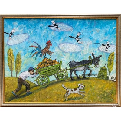 Наивистична картина " Каруца с тикви"