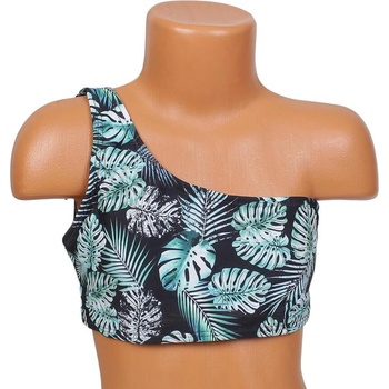 Детски бански горна част в черно с екзотични листа