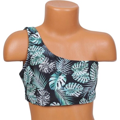 Детски бански горна част в черно с екзотични листа