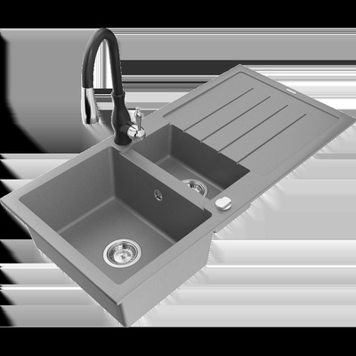 Andres гранитна мивка с 1, 5 отделения с отцедник и кухненски чешм Savita, сива - 6515-71-672601-70 (6515-71-672601-70)