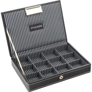 Stackers Кутия за копчета за ръкавели, райе, мини, черна, с капак, 12 отделения (70548)