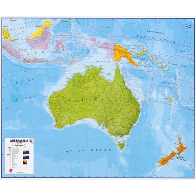 Maps International Austrálie a Oceánie - nástěnná politická mapa 120 x 100 cm Varianta: bez rámu v tubusu, Provedení: laminovaná mapa v lištách