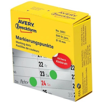 Etikety kruhové 10mm Avery zelené v dispenzore