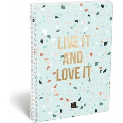 Lizzy Card - Тетрадка А4 със спирала, 70 листа, редове Cornell Terrazzo Gold