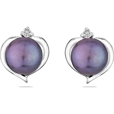 Swan Сребърни обици сърце със сладководни черни перли и камъчета цирконий SE0019B Swan