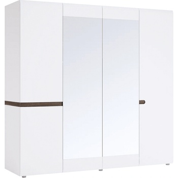 Гардероб с огледало Lynatet typ23 4D бял гланц и тъмна сонома