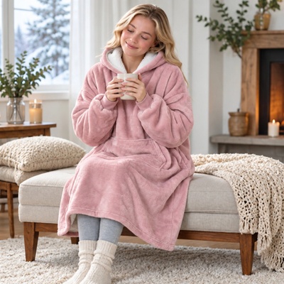 VERK Televizní deka s rukávy a kapucí Huggle Hoodie růžová