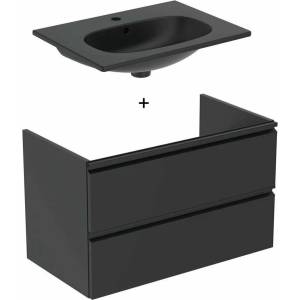 Ideal Standard Комплект стенен шкаф и мивка Ideal Standard Tesi, матово черен 80 см (T0051ZT+T3509V3)