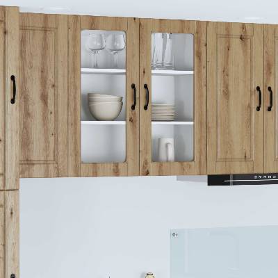 vidaXL Стенен стъклен шкаф PORTO Дъб 80 x 31 x 80 см Инженерно дърво (885424)