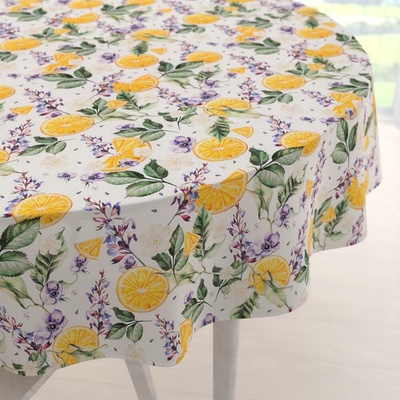 Biante Dekoračný okrúhly obrus PML-103 Pomaranče medzi kvetmi na bielom Ø 110 cm