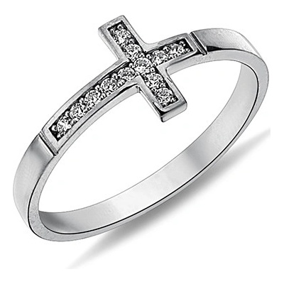 Lillian Vassago Prsten s křížkem se zirkony, bílé zlato LLV98 GR068W