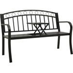 vidaXL Градинска пейка с масичка, черна, 120 см, стомана (319584)