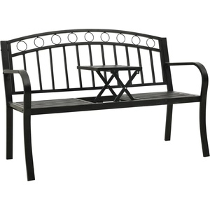 vidaXL Градинска пейка с масичка, черна, 120 см, стомана (319584)