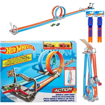 Hot Wheels Dvojitá trať se smyčkami 2 metry + 2 autíčka GFH85 + 2 x Trať Rampa