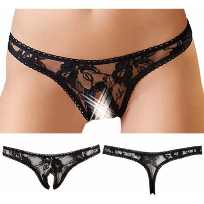 Krajková tanga s otevřeným rozkrokem Cottelli Collection – Zboží Mobilmania