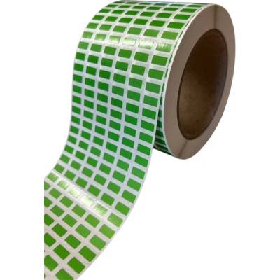 Plastová Etiketa 10 mm x 5 mm, Perforácia, 6 - Produkcia, Polypropylén, Zelená, Dutinka 76 mm, 30000 ks/kotúč, Permanentné lepidlo, Priemer kotúča 114 mm