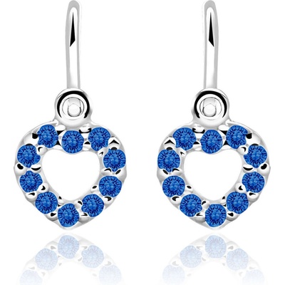 Duppi detské náušnice srdiečka DU 70508 z bieleho zlata s kamienkami tmavo modrými zapínanie brizúra