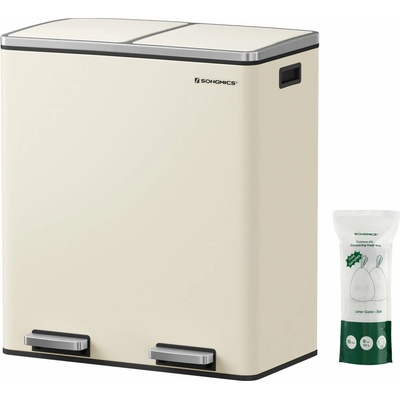 Songmics dvojitý odpadkový kôš, 2 x 30 l, krémovej farby