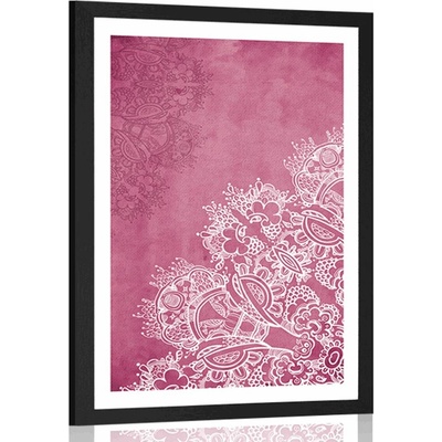 Plakát s paspartou prvky květinové Mandaly - 20x30 silver