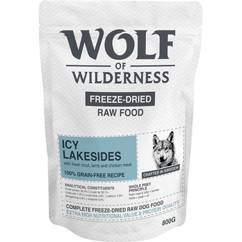Wolf of Wilderness 800г Gusty Woodlands Wolf of Wilderness, суха храна за кучета с агнешко, пъстърва и пиле