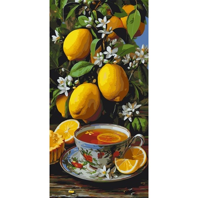 Origami Malování podle čísel na rámu 40 x 80 cm Čaj v citronové zahradě Zátiší LW 5197