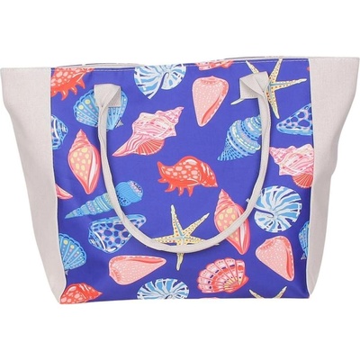 Плажна чанта в синьо с рапани, миди и звезди