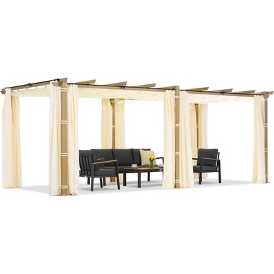 Garden Point terasová pergola 3x6 m so závesmi Barbadoská v béžovej farbe