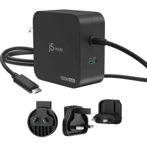 j5create JUP25102V Зарядно 220V - GaN 102W USB-C 2 порта - за лаптопи, таблети, телефони (JUP25102V-N)