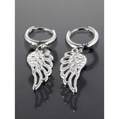 Prosperk Kruhové náušnice z chirurgické oceli s andělskými křídly s krystaly S1321