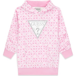 Guess Спортна розова рокля с качулка за мини момиче с детайли и сребристо лого Guess