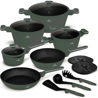 Pro-Tech shop Sada riadu s titánovým povrchom a kuchynským náradím Matte Green 15-dielna 55990