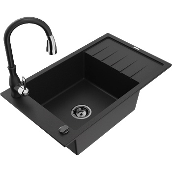 Mexen Elias гранитна мивка с 1 отделение с отцедник и кухненски смесител Savita, черен - 6511-77-672601-70-B (6511-77-672601-70-B)