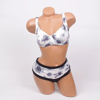 Image 1 of Бански в бяло и черно със сиви слънчогледи - чашка С, d и Е