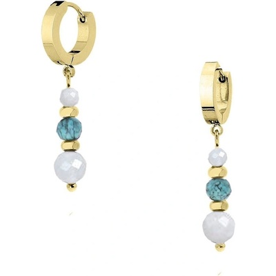 Manoki náušnice Eloisa broušený měsíční kámen a tyrkys KA218GT zlatá