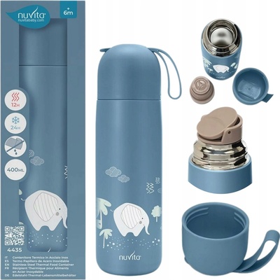 Nuvita Termoska se silikonovým držákem Powder Blue lev 400 ml