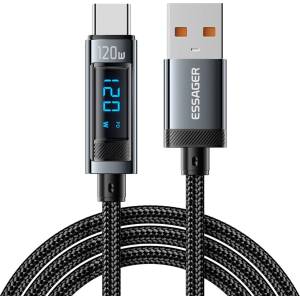 Essager EXC120-HC0G-P USB-A към Type-C Кабел за Данни и Зареждане 120W с Дигитален Дисплей 1 м