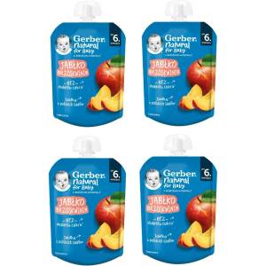 Nestle Плодово пюре Nestle Gerber - Пауч с праскова и ябълка, 6 м+, 4 х 80 g (4x 12515586) - baby