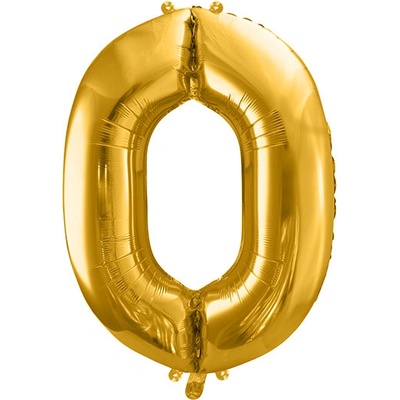PartyDeco Fóliový balón narodeninové číslo 0 zlatý 86cm