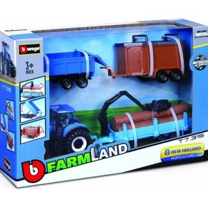 Bburago Bburago 10cm Комплект подарък за селскостопански трактор - New Holland T7.315 HD с 3 ремаркета (31668)
