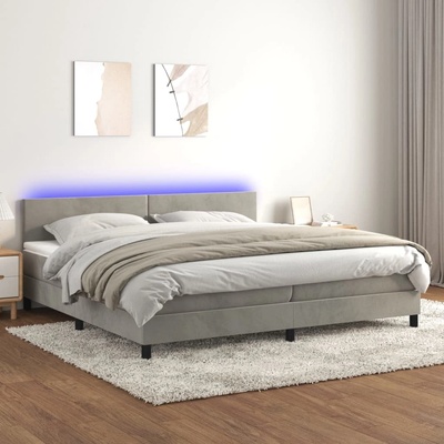 vidaXL Боксспринг легло с матрак и LED, светлосиво, 200x200 см, кадифе (3134303)