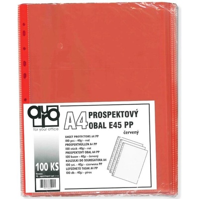 Auro Office E45 eurofolie A4, 45 µm, PP, červené, hladké - 100 ks