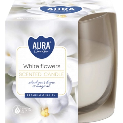 Декоративна свещ с аромат aura white flowers и горене 24 часа (sn71-179)