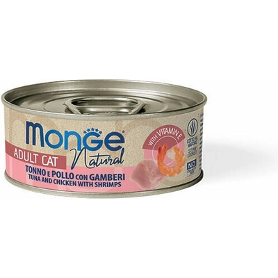 MONGE Natural Cat tuniak s kúskami kurčaťa a krevetami 80 g