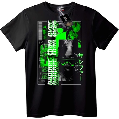 NOONEBRAND Тениска Cyberpunk Аниме Неоново Зелено - 2XL, Black