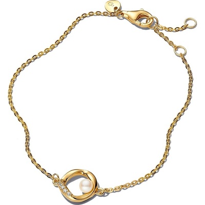 Pandora Pozlacený náramek s perlou a zirkony Essence Shine 563830C01 18 cm