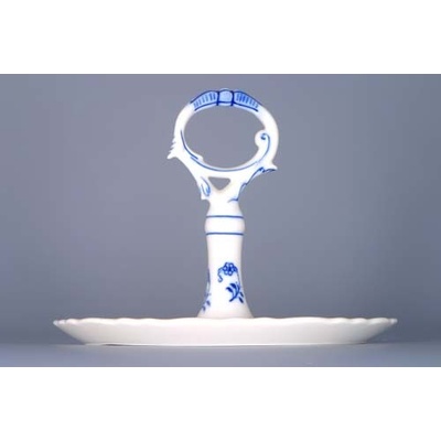 Cibulák Podnos guľatý 21 cm s rukoväťou na soľničku koreničku a dózu na špáradlá originál cibuľový porcelán
