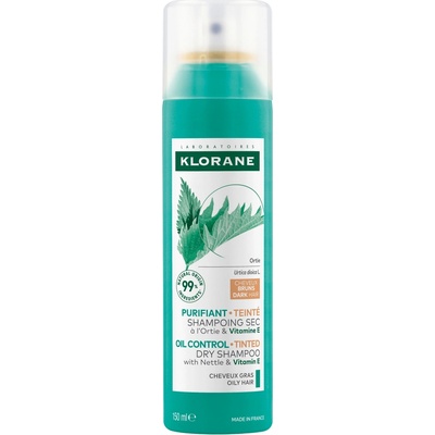 KLORANE Suchý šampón so žihľavou & vitamínom E na mastné tmavé vlasy 150 ml